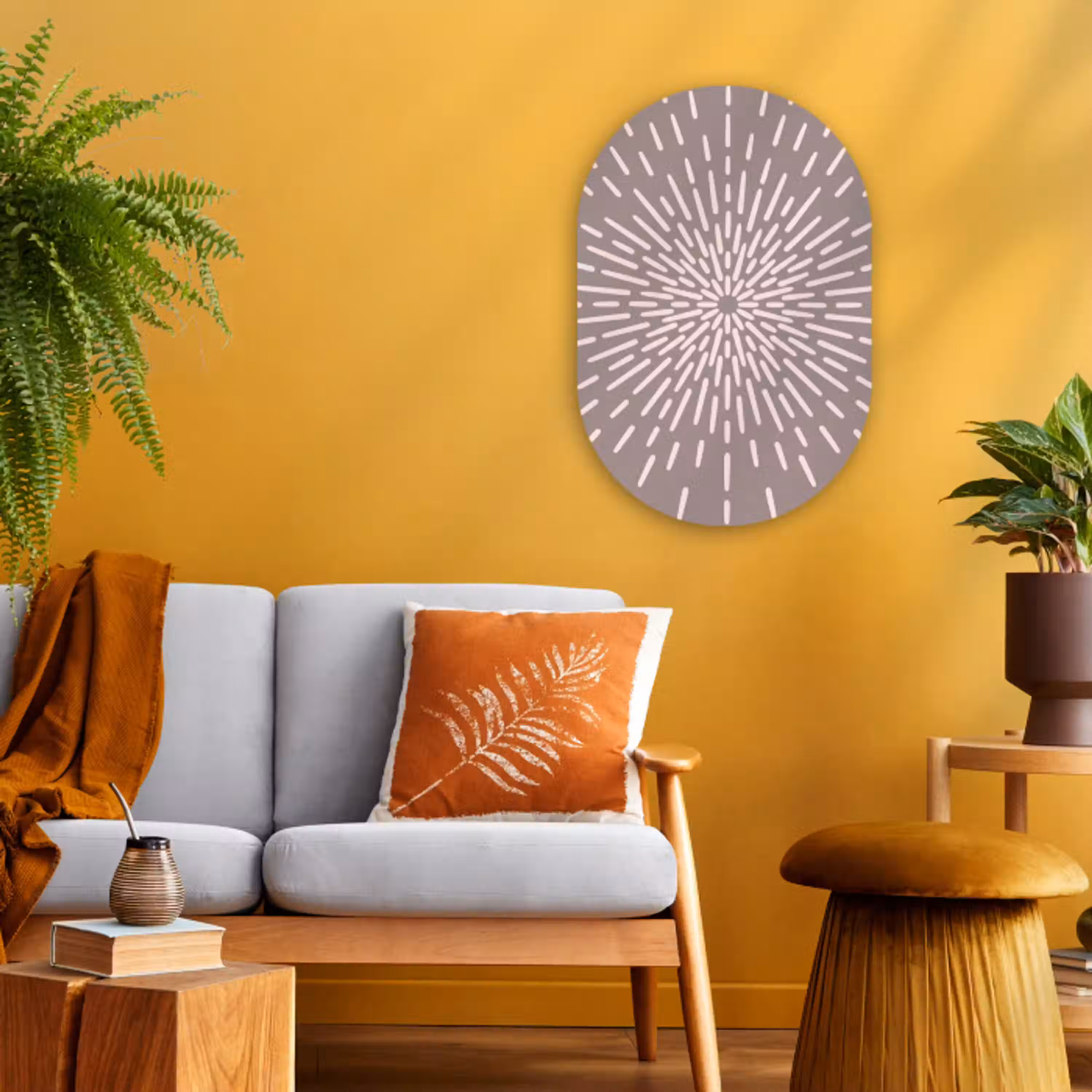 Patroon - Stralen - Abstract - Modern - Grijs Wandcirkel Ovaal Forex klein -sfeer4