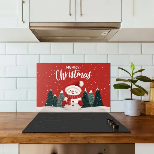 Kerstgroet - Sneeuw - Rood keuken achterwand spatscherm klein -sfeer2
