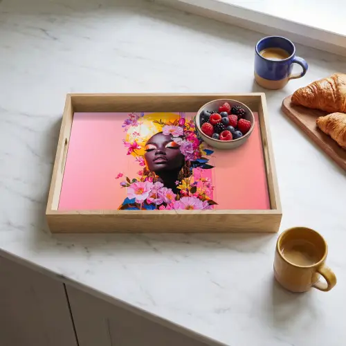Kleurrijk - Bloemen - Vrouw - Zon Dienblad Rechthoek middel -sfeer2