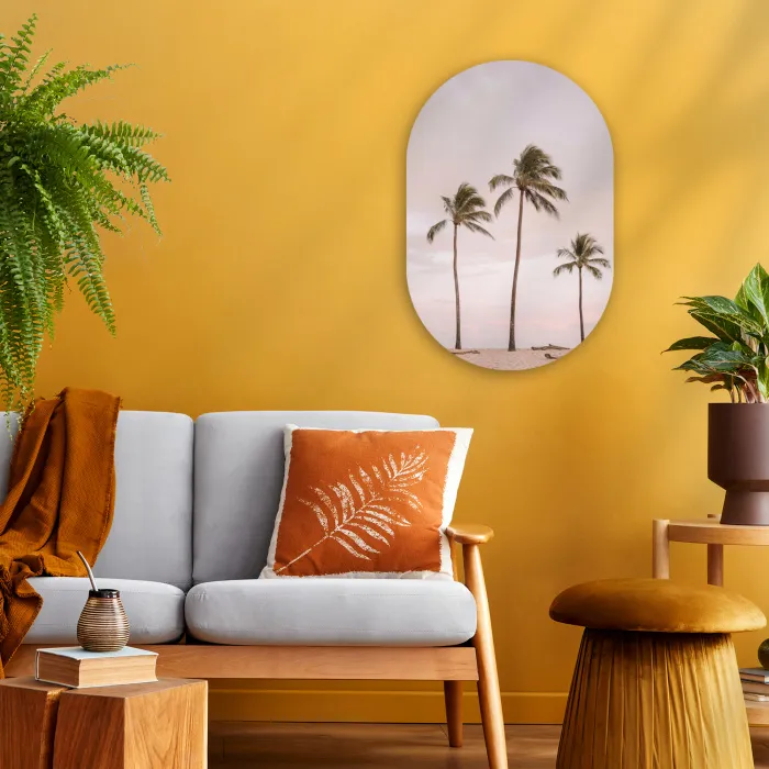 Palmbomen - Zonsondergang - Roze Wandcirkel Ovaal Forex klein -sfeer4