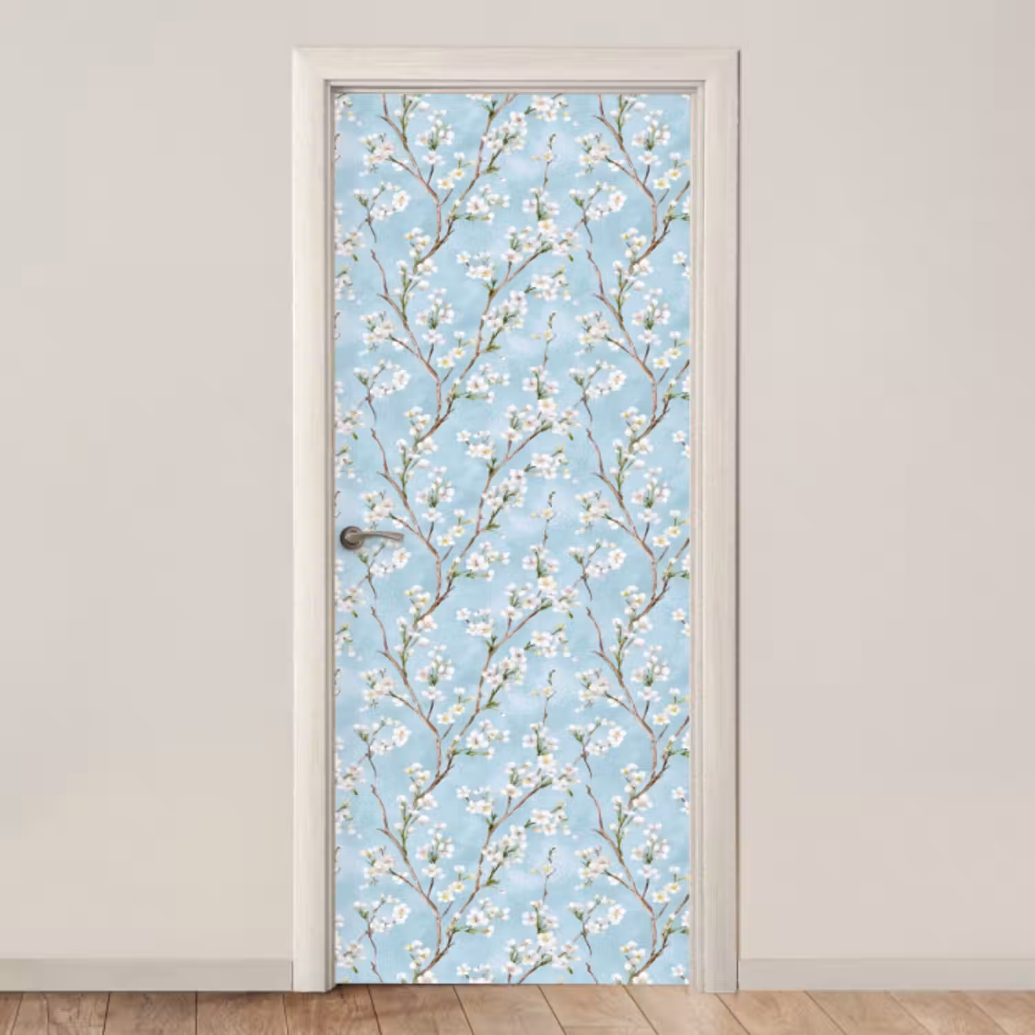 Türtapete mit Name - Kirschblüte - Textur - Blau