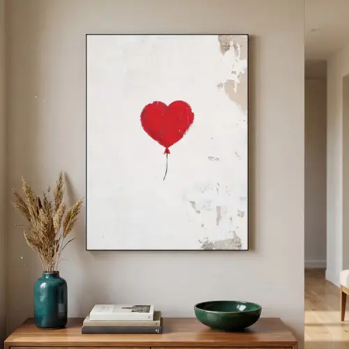 Ballon - Rood - Hart Textielframe zwart klein -sfeer1