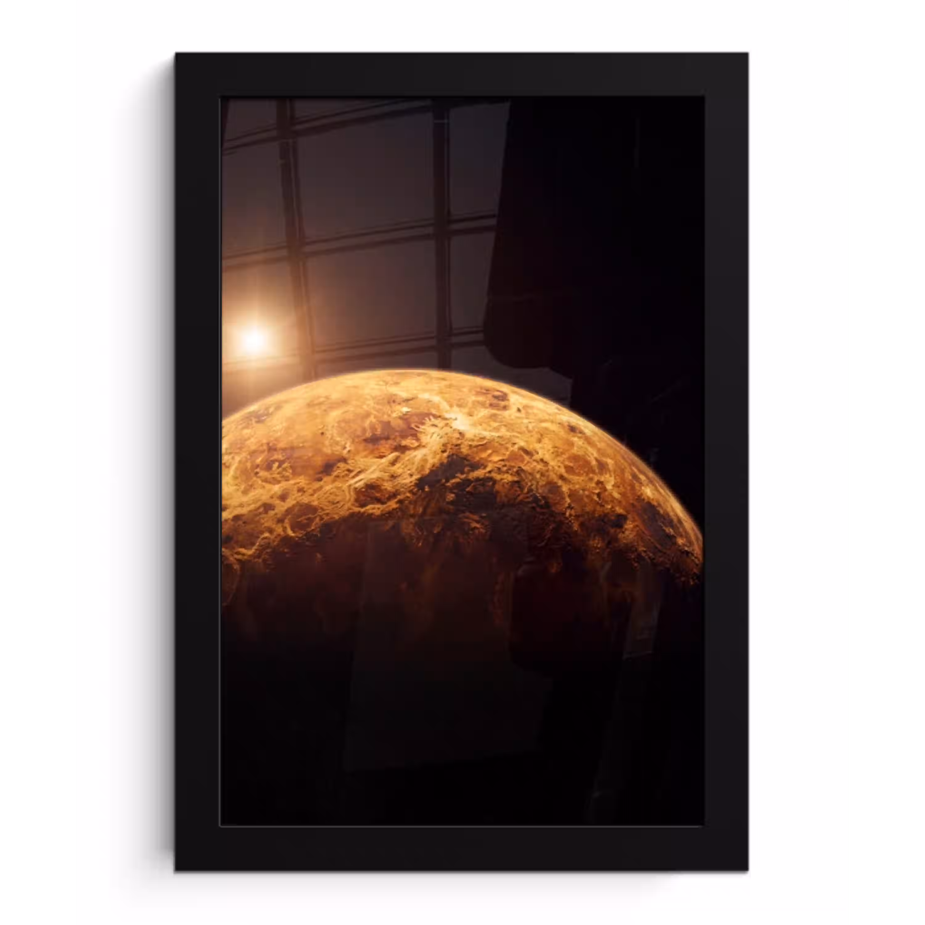 Planeet - Ruimte - Oranje fotolijst zwart zonder passe partout klein -3d
