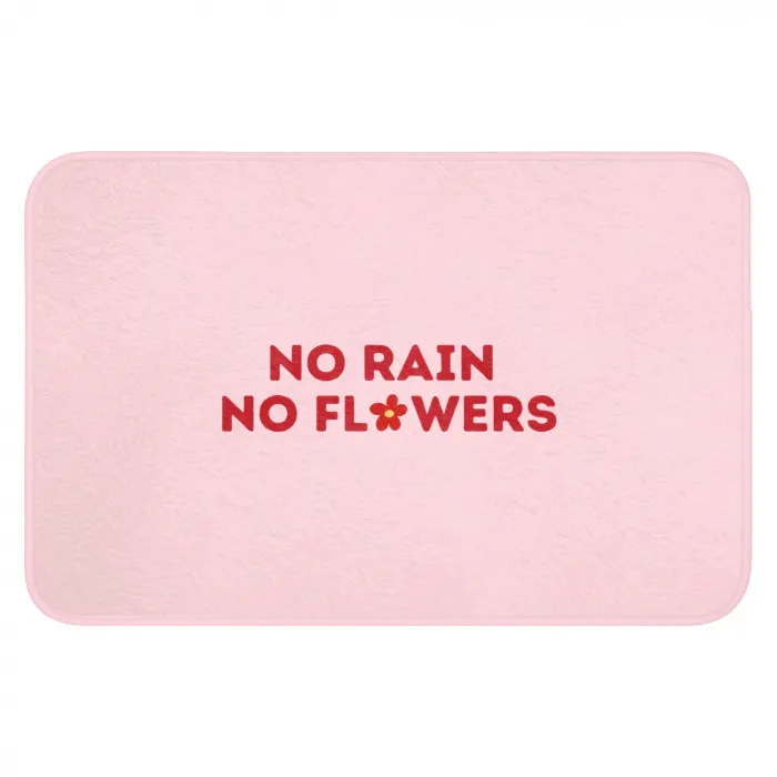 No rain no flowers - Minimalistisch - Roze - Bloem Badmat klein -3d