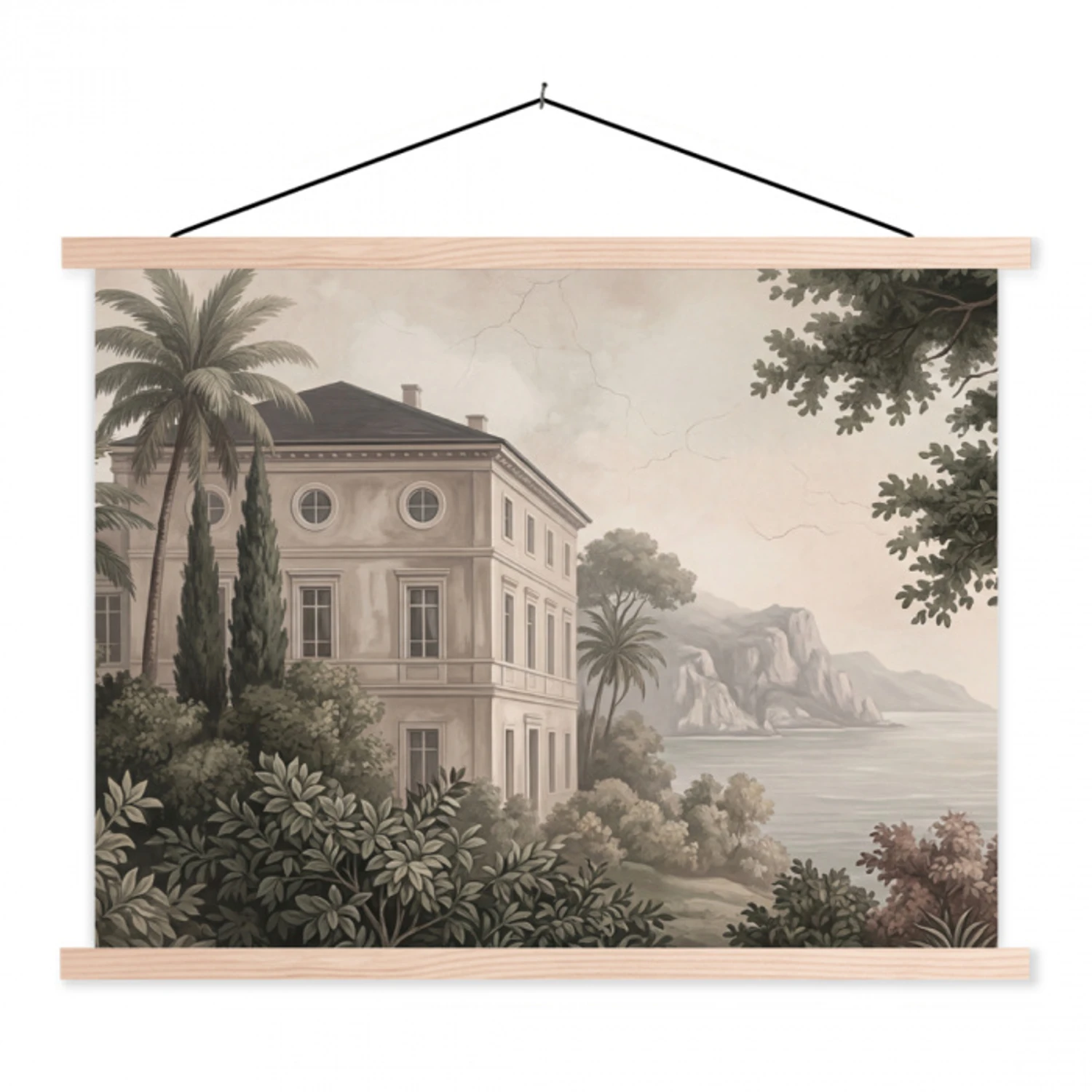 Zee - Villa - Beige textielposter latten blank klein -3d