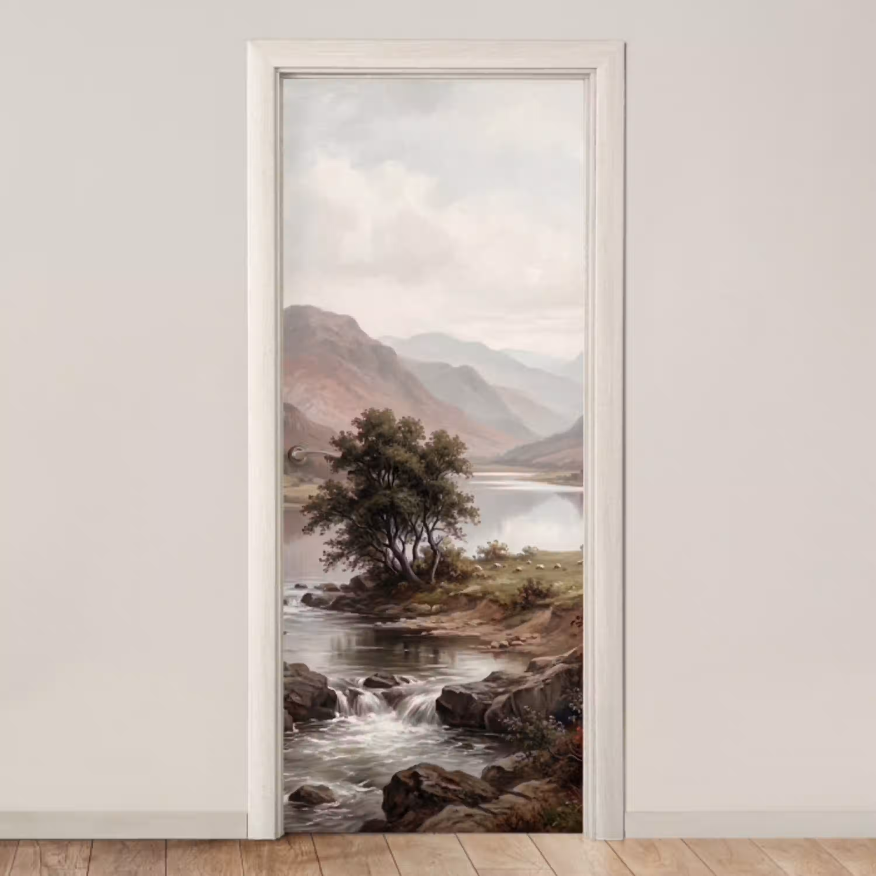 Berglandschap - Meer - Bergen - Vallei - Klassiek deurposter klein -3d_beige