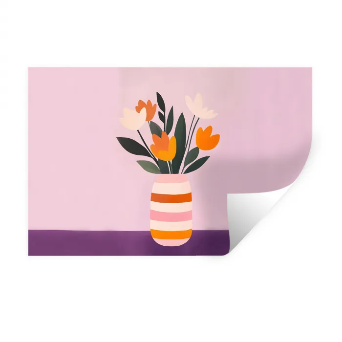 Tulpen - Vaas - Strepen - Paars Muursticker klein -3d