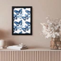 Blauw - Vlinders - Bloemen - Wit fotolijst zwart zonder passe partout klein 224 -sfeer5