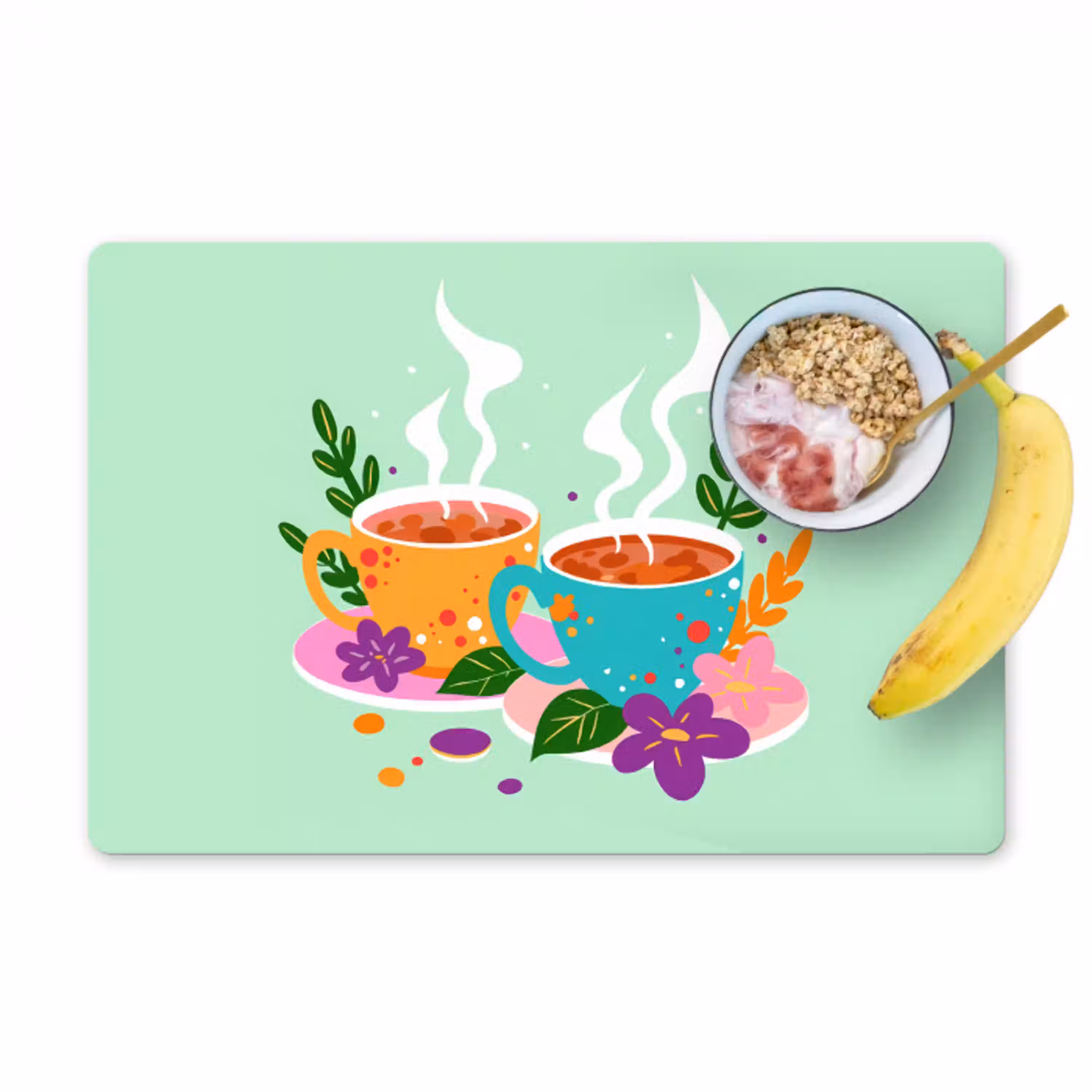 Thee - Illustratie - Kopjes - Bloemen Placemat vinyl groot -zzzproduct_Kitchenyeah-website