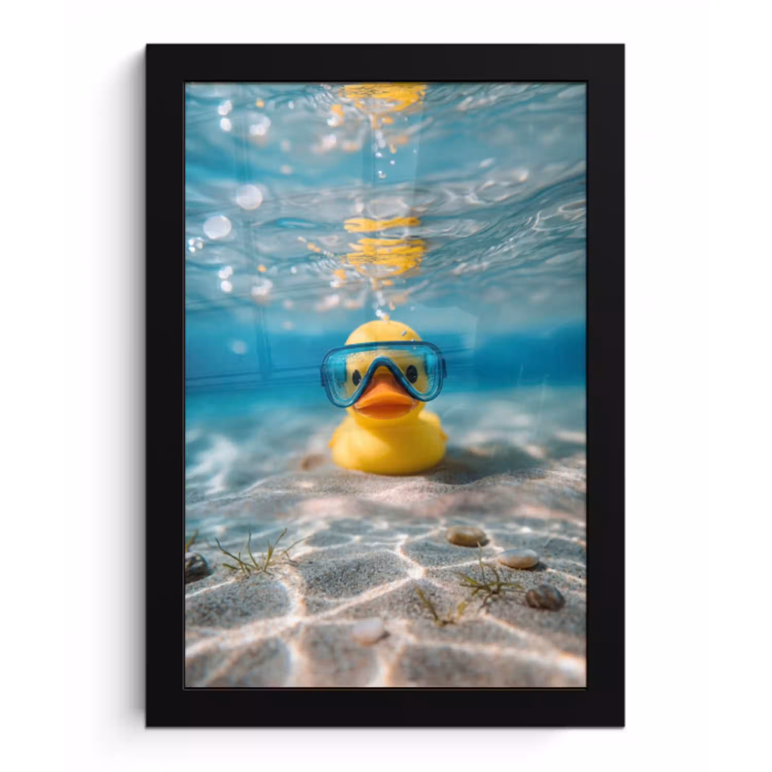Duikbril - Eend - Water fotolijst zwart zonder passe partout klein -3d