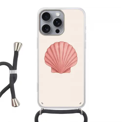 Schelp - Roze - Ribbels Hoesje iPhone 16 Pro Max met koord klein -3d