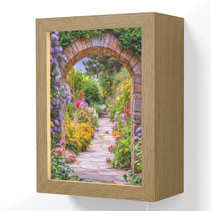 Doorkijk - Bloemen - Pad - Natuur Light Box met kabel (Wandlamp) klein -3d