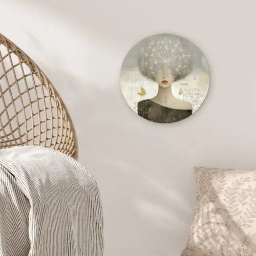 Pluis - Vrouw - Beige Wandcirkel kunststof plaat 5mm dik klein -sfeer5