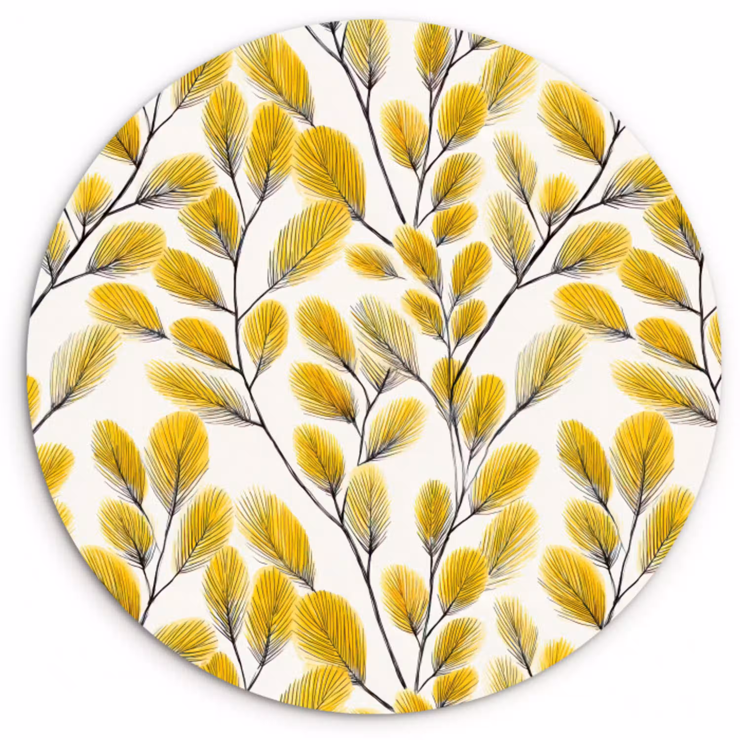 Bladeren - Botanisch - Elegant - Geel - Zwart Wandcirkel kunststof plaat 5mm dik klein 188 -3d