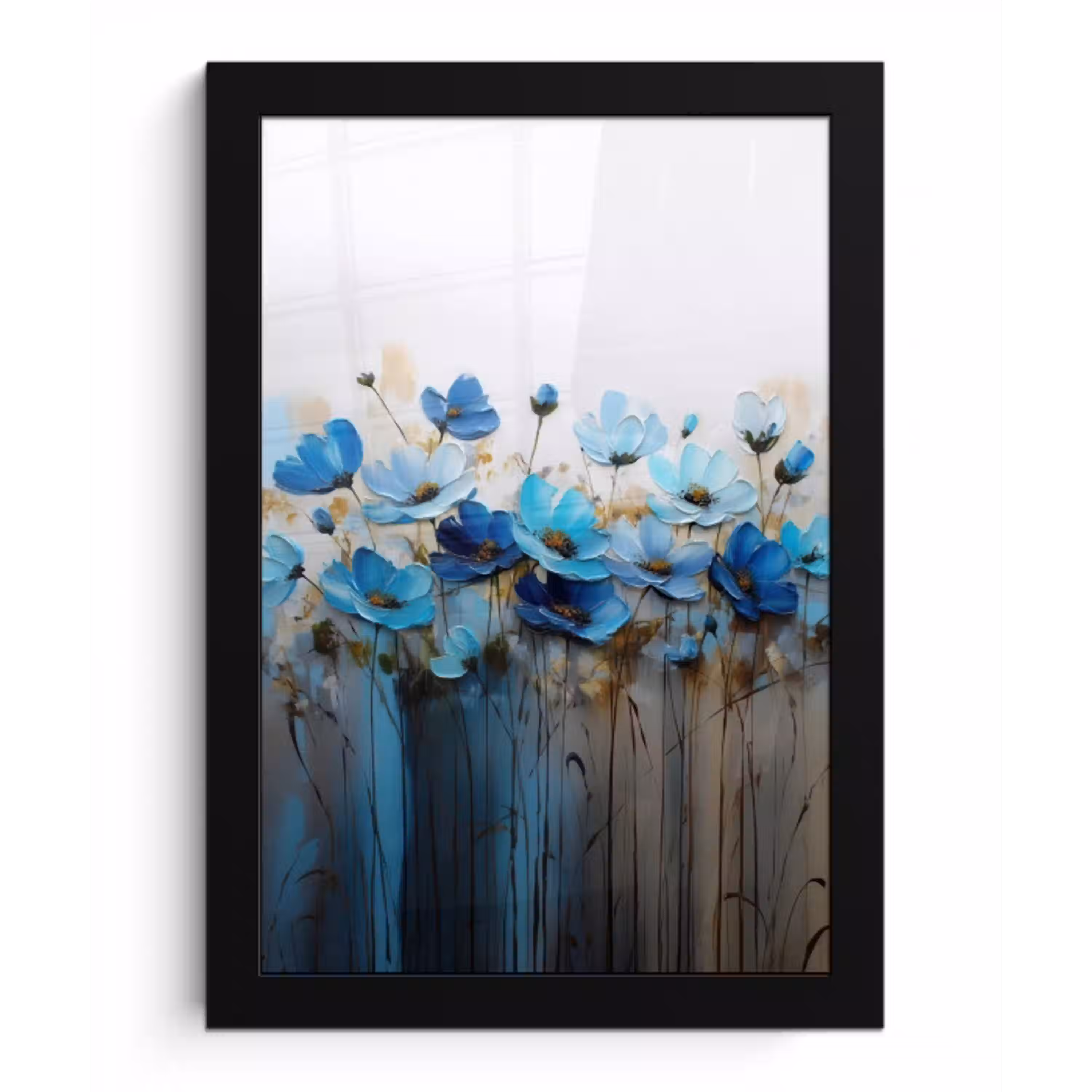 Bloemen - Schilderij - Blauw fotolijst zwart zonder passe partout klein -3d