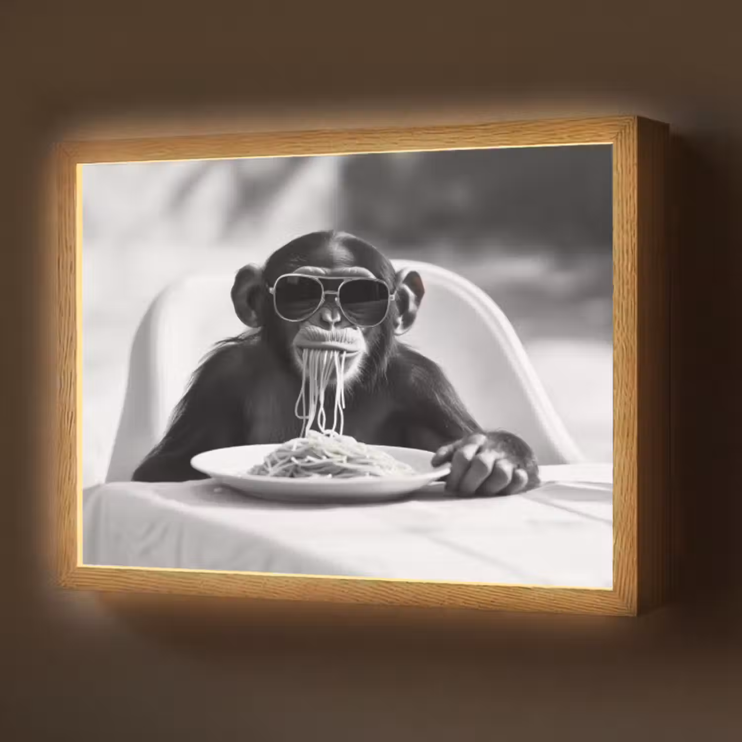 Lightbox - Wandlamp - Aap - Spaghetti - Zonnebril - Zwart wit - Cool - Dier