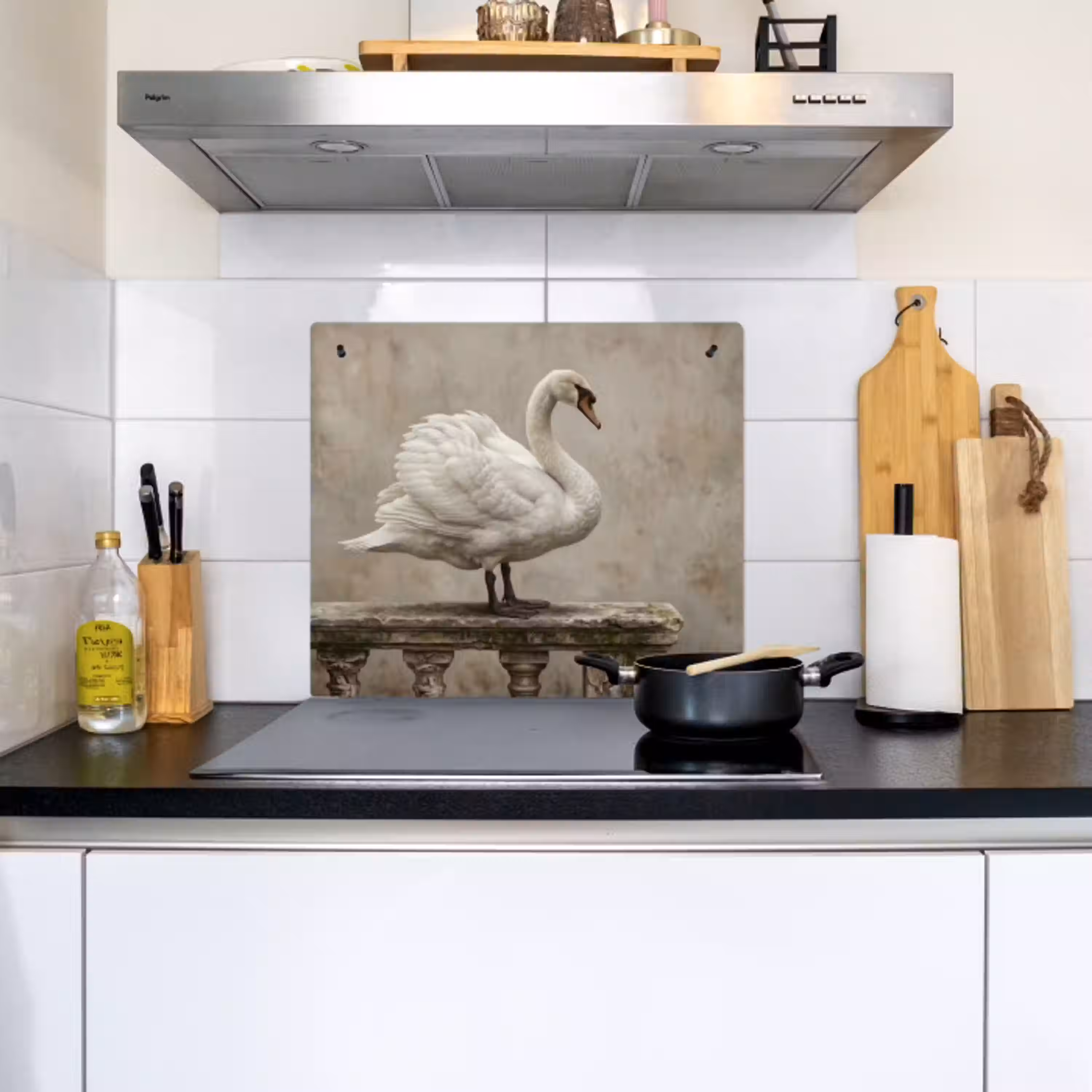 Zwaan - Elegant - Dieren - Wit Inductie beschemer met haakjes middel -sfeer2