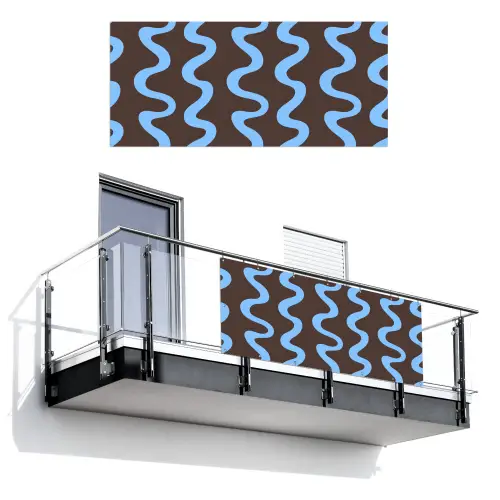 Kronkelende lijnen - Blauw - Bruin - Minimalistisch Balkonbeschermer Duitsland klein 596 -3d