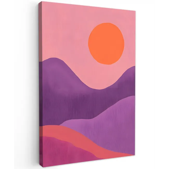 Zon - Heuvels - Paars - Abstract Tuinposter op houten frame 2 cm dik klein -3d