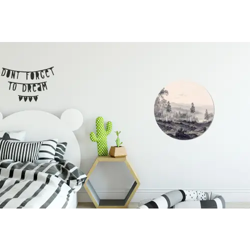 Mistig - Berglandschap - Illustratie Wandcirkel aluminium klein -kinderkamer