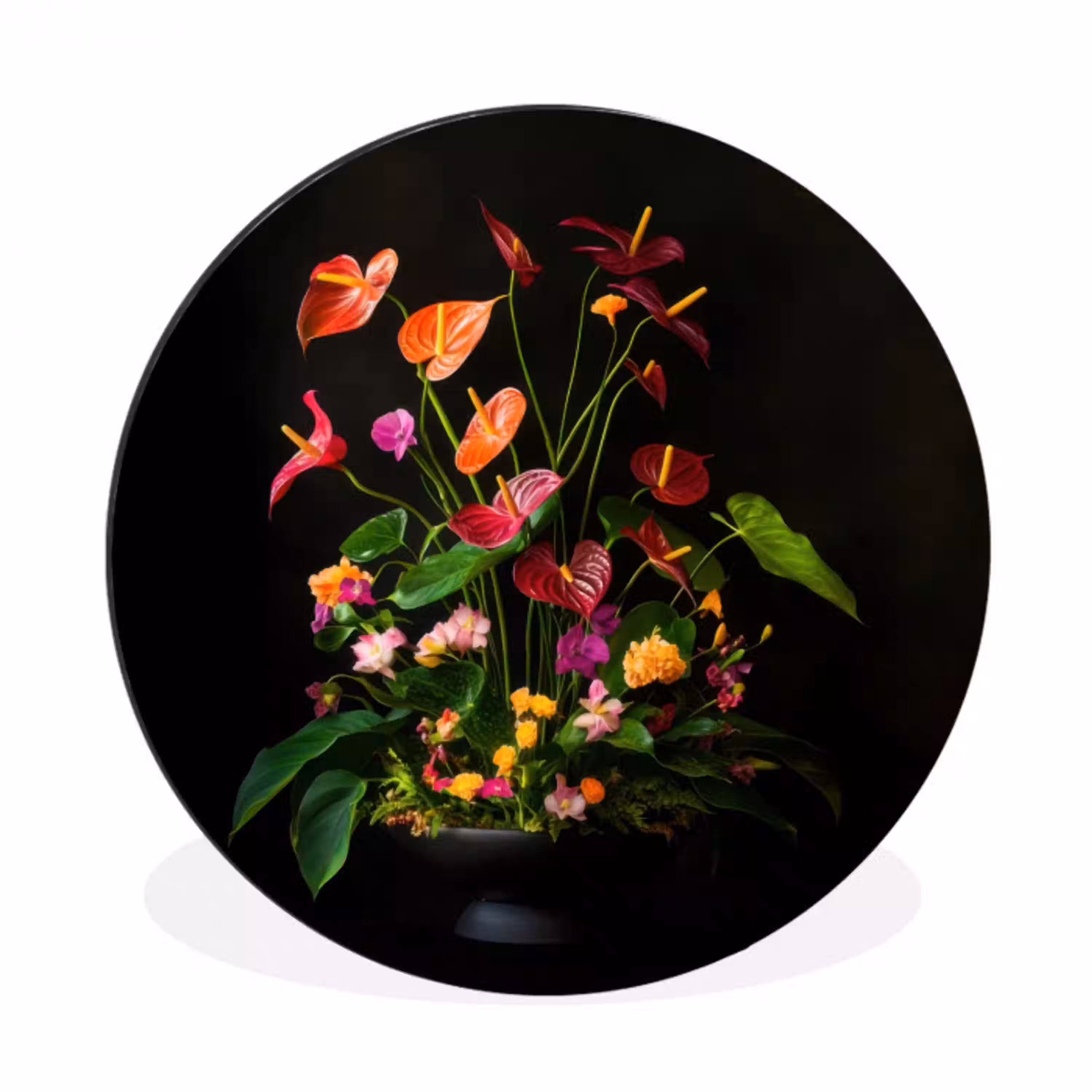Bloemen - Vaas - Kleurrijk Wandcirkel aluminium klein -3d