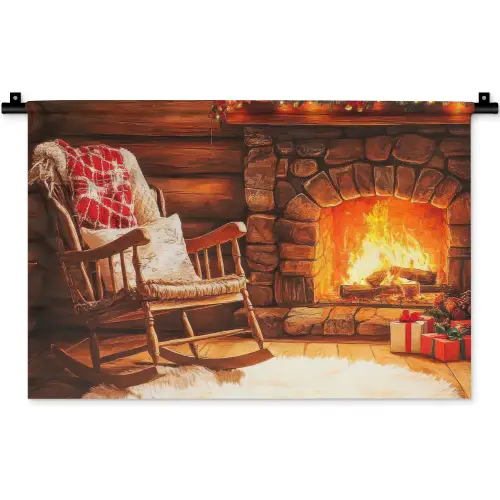 Winter - Kerst - Huis - Openhaard Wandkleed katoen klein -zz3d