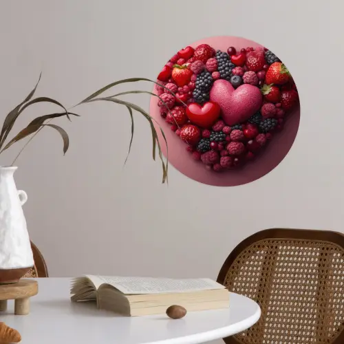 Fruit - Hartjes - Aardbeien - Frambozen - Bosbessen Wandcirkel behangsticker klein -sfeer3