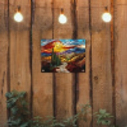 Mozaïek - Zon - Landschap - Dorp tuinposter los doek klein -sfeer1