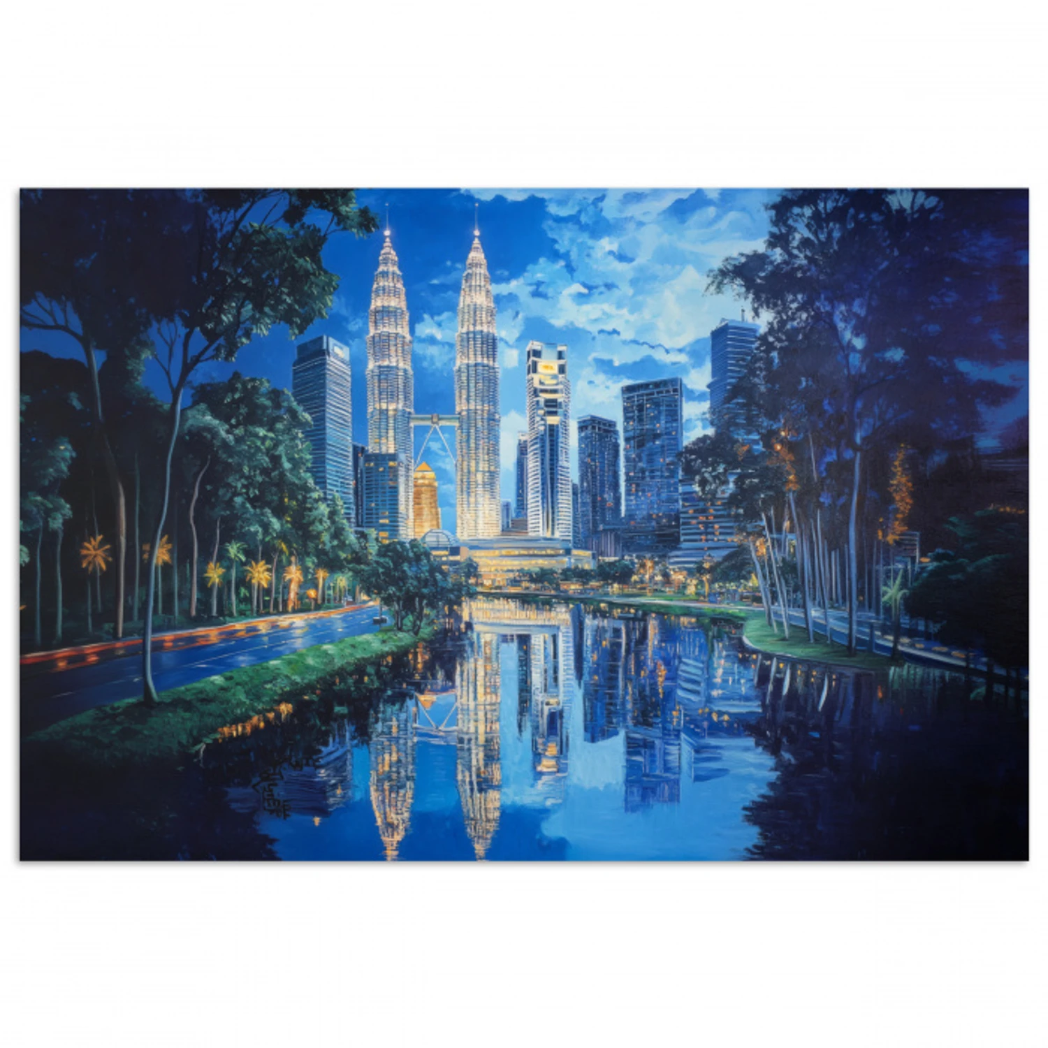Stad Kuala Lumpur - Skyline - Wolkenkrabbers - Water poster papier klein -3d