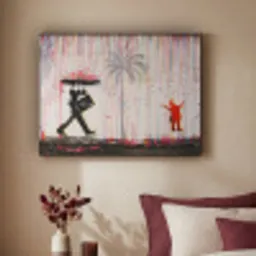 Regen - Graffiti - Man - Banksy Style Textielframe - compleet frame klein -sfeer1
