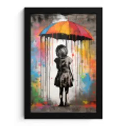 Meisje - Kunst - Paraplu - Graffiti - Kleuren - Muur fotolijst zwart zonder passe partout klein -3d
