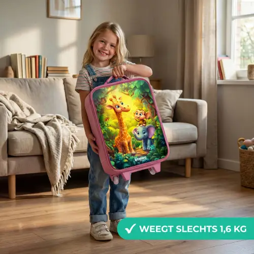 Giraf, olifant en aapje in het bos Kinderkoffer - Roze klein -sfeer2_NL
