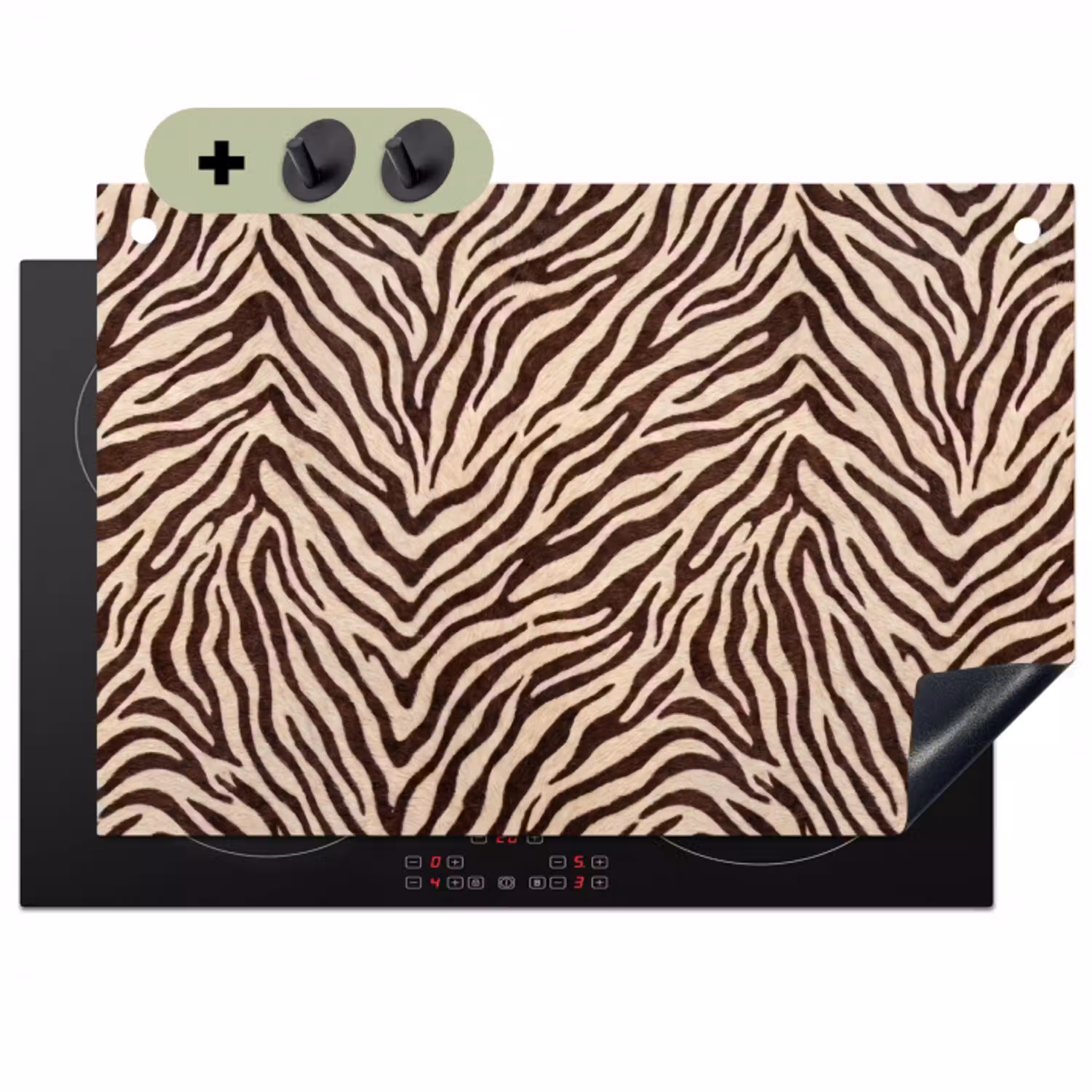 Zebra - Strepen - Bruin Inductie beschemer met haakjes klein -3d