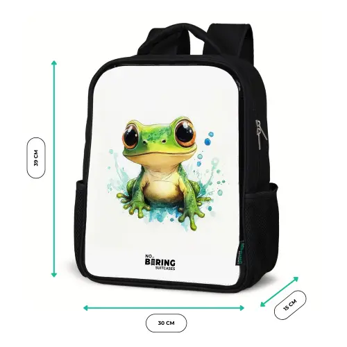 Groene kikker met grote ogen op witte achtergrond Rugzak - Zwart middel -productfoto_formaten