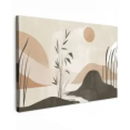 Japandi - Landschap - Beige Tuinposter op houten frame 2 cm dik klein -3d