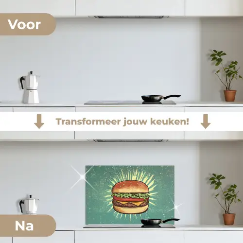 Hamburger - Illustratie - Sla - Kaas keuken achterwand spatscherm klein -voor_na_NL