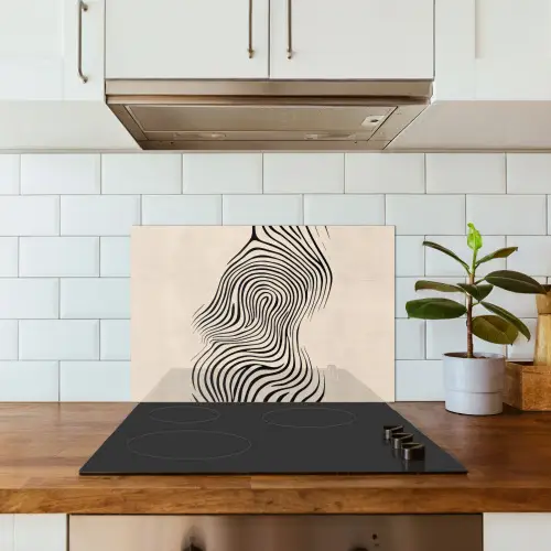 Lijnen - Abstract - Golvend - Zwart keuken achterwand spatscherm klein -sfeer2