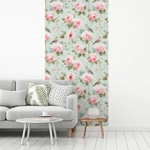 Rozen - Vogels - Pastel - Kleurrijk fotobehang vinyl groot 64 -woonkamer