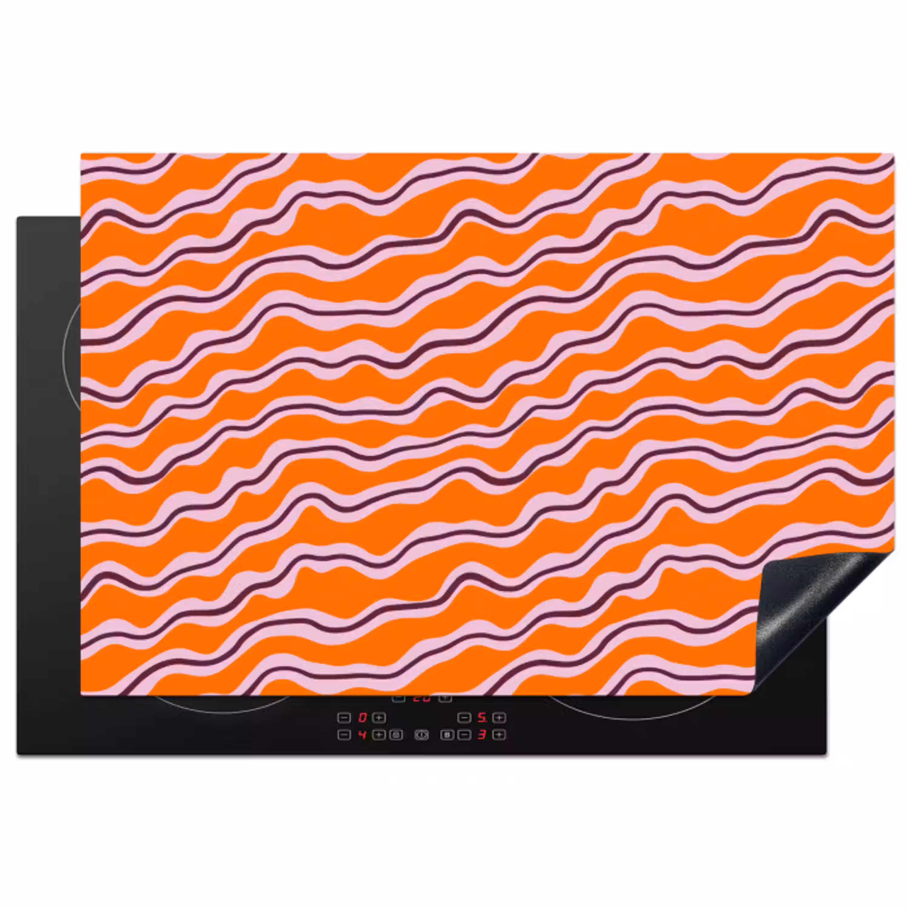 Retro - Golvend - Oranje Inductie beschermer vinyl 3mm klein 276 -3d