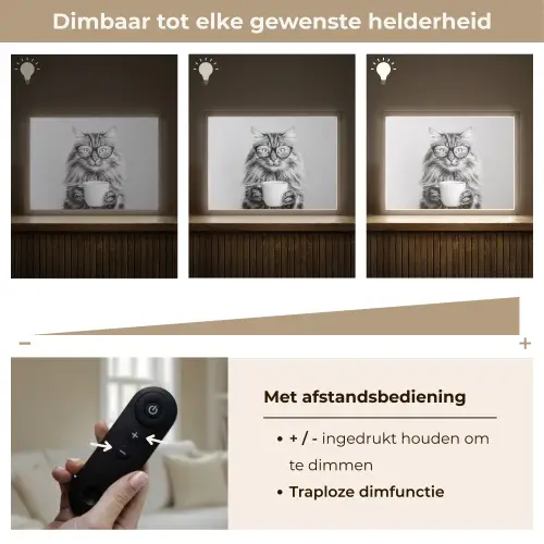 Kat - Bril - Mok - Pluizig Light Box met batterij (Wandlamp) middel -USP_dimbaarNL