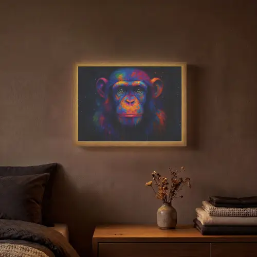 Kleurrijk - Aap - Abstract Light Box met batterij (Wandlamp) middel -sfeer4