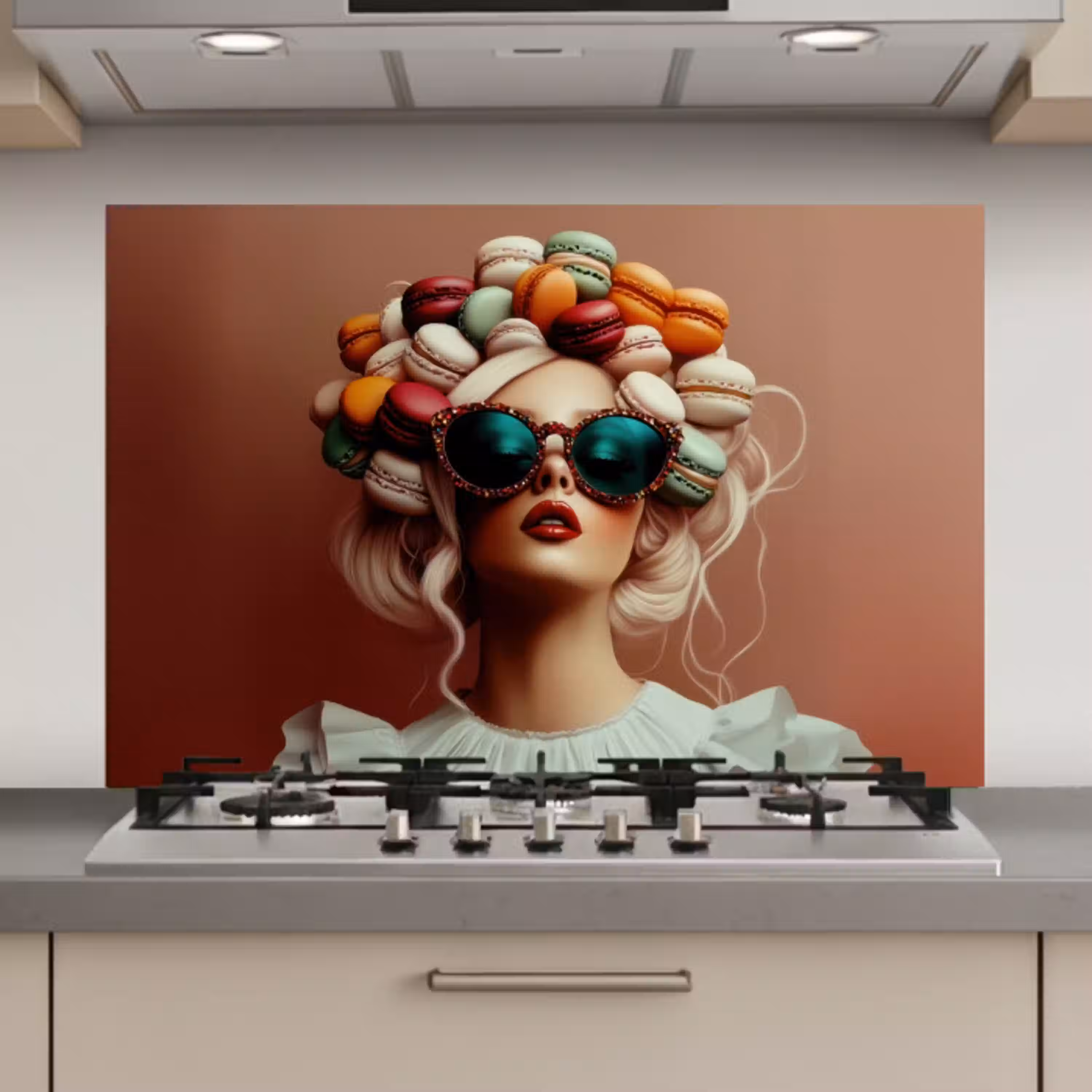 Vrouw - Macarons - Bril keuken achterwand spatscherm klein -3d_website