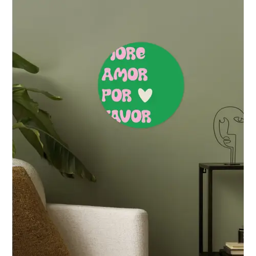 Amor - Valentijn - Groen - Tekst Wandcirkel behangsticker klein -sfeer2