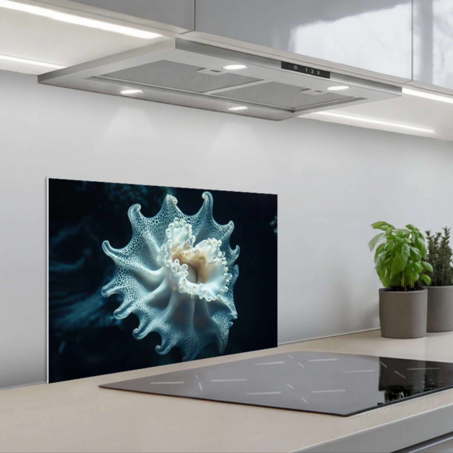 Kitchen splashback for hob - Sea creature - White - Waves - Water ...