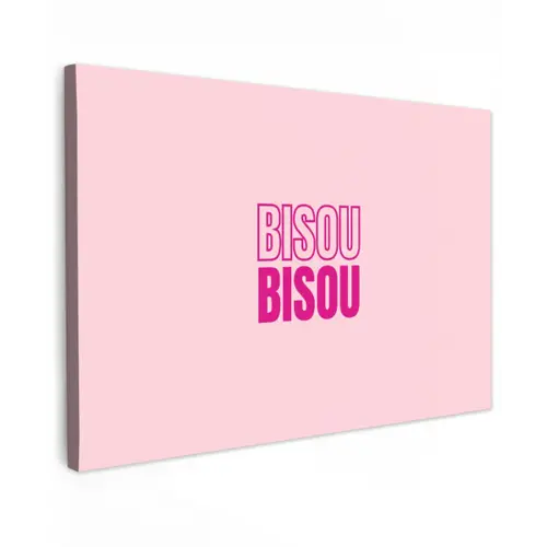 Bisou - Roze - Minimalistisch Tuinposter op houten frame 2 cm dik klein -3d