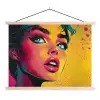 Close-up - Vrouwengezicht - Stippen - Geel textielposter latten blank klein -3d