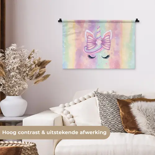 Eenhoorn - Glitters - Regenboog - Pastel Wandkleed katoen klein -sfeer1
