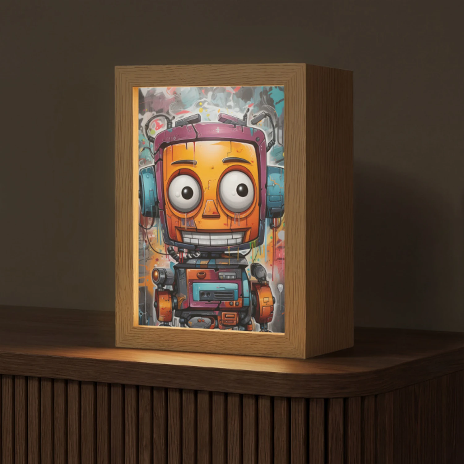 Robot - Graffiti - Oranje - Kleuren Light Box met kabel (Tafellamp) klein -z3d_website
