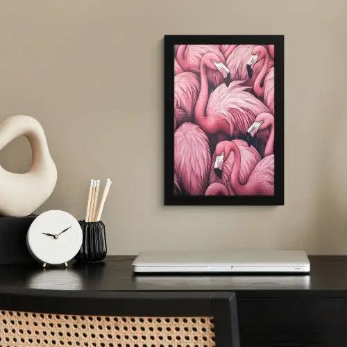 Flamingo - Roze - Dieren fotolijst zwart zonder passe partout klein -sfeer1