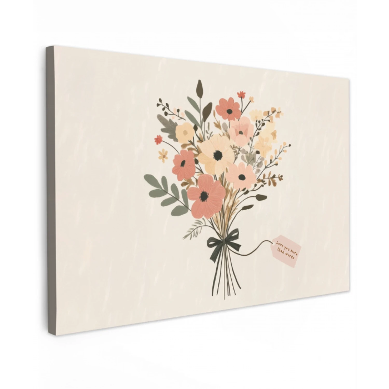 Bloemen - Quote - Beige - Lint Tuinposter op houten frame 2 cm dik klein -3d